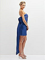 Side View Thumbnail - Classic Blue Strapless Satin Column Mini Dress with Oversized Bow