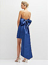 Rear View Thumbnail - Classic Blue Strapless Satin Column Mini Dress with Oversized Bow