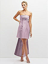 Front View Thumbnail - Suede Rose Strapless Satin Column Mini Dress with Oversized Bow