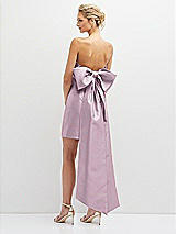 Rear View Thumbnail - Suede Rose Strapless Satin Column Mini Dress with Oversized Bow