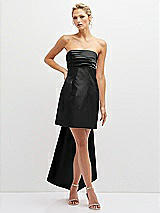 Front View Thumbnail - Black Strapless Satin Column Mini Dress with Oversized Bow