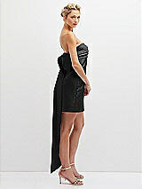 Side View Thumbnail - Black Strapless Satin Column Mini Dress with Oversized Bow