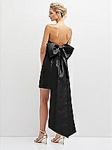 Rear View Thumbnail - Black Strapless Satin Column Mini Dress with Oversized Bow
