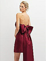 Alt View 1 Thumbnail - Burgundy Strapless Satin Column Mini Dress with Oversized Bow