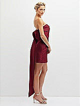 Side View Thumbnail - Burgundy Strapless Satin Column Mini Dress with Oversized Bow