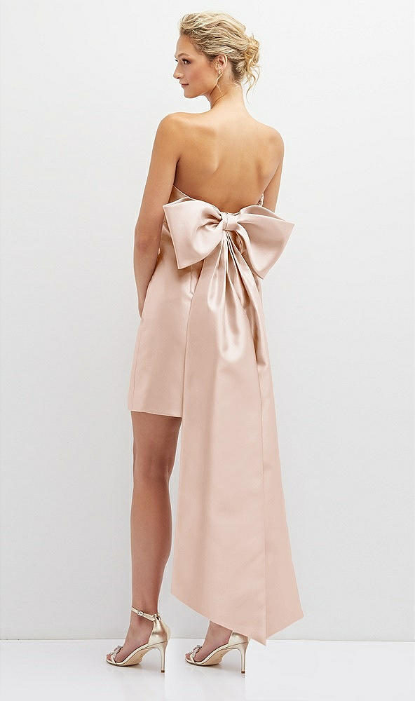 Back View - Cameo Strapless Satin Column Mini Dress with Oversized Bow