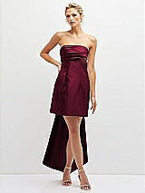 Front View Thumbnail - Cabernet Strapless Satin Column Mini Dress with Oversized Bow