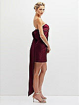 Side View Thumbnail - Cabernet Strapless Satin Column Mini Dress with Oversized Bow
