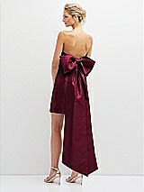 Rear View Thumbnail - Cabernet Strapless Satin Column Mini Dress with Oversized Bow