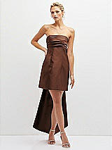 Front View Thumbnail - Cognac Strapless Satin Column Mini Dress with Oversized Bow