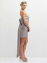 Side View Thumbnail - Cashmere Gray Strapless Satin Column Mini Dress with Oversized Bow