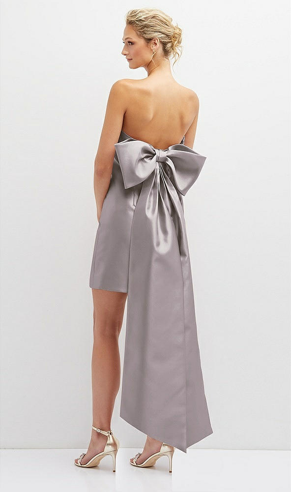 Back View - Cashmere Gray Strapless Satin Column Mini Dress with Oversized Bow
