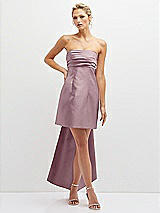 Front View Thumbnail - Dusty Rose Strapless Satin Column Mini Dress with Oversized Bow