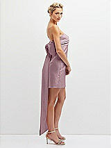 Side View Thumbnail - Dusty Rose Strapless Satin Column Mini Dress with Oversized Bow