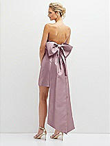 Rear View Thumbnail - Dusty Rose Strapless Satin Column Mini Dress with Oversized Bow