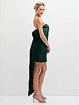Side View Thumbnail - Evergreen Strapless Satin Column Mini Dress with Oversized Bow