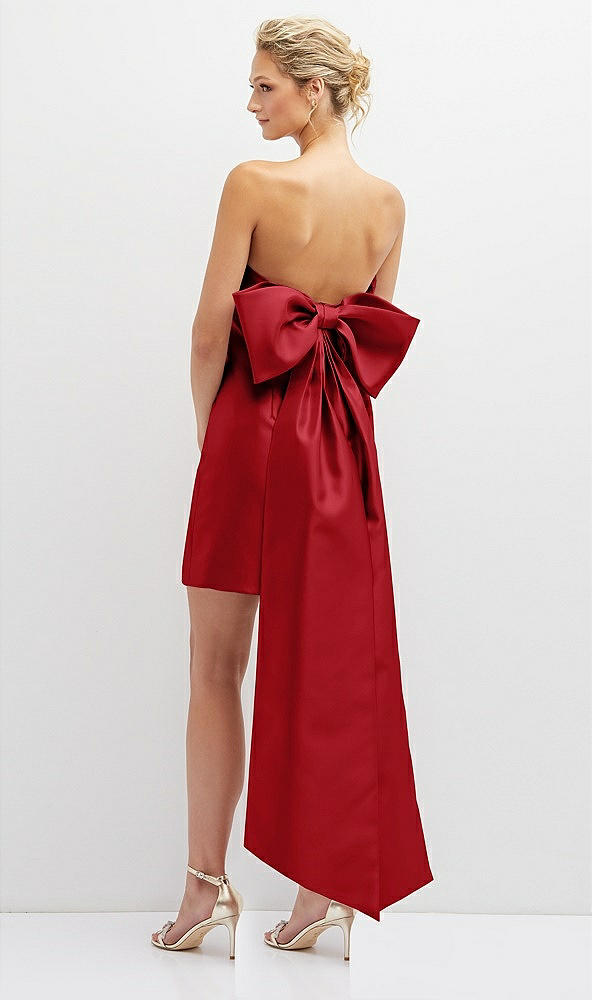 Back View - Garnet Strapless Satin Column Mini Dress with Oversized Bow