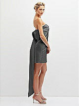Side View Thumbnail - Gunmetal Strapless Satin Column Mini Dress with Oversized Bow