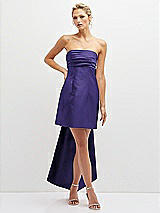 Front View Thumbnail - Grape Strapless Satin Column Mini Dress with Oversized Bow