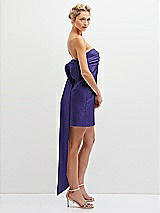 Side View Thumbnail - Grape Strapless Satin Column Mini Dress with Oversized Bow