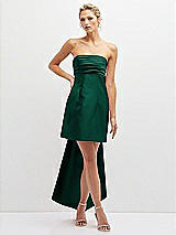 Front View Thumbnail - Hunter Green Strapless Satin Column Mini Dress with Oversized Bow