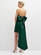 Rear View Thumbnail - Hunter Green Strapless Satin Column Mini Dress with Oversized Bow