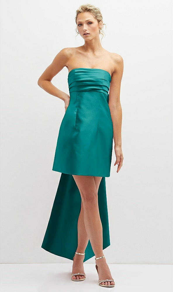 Front View - Jade Strapless Satin Column Mini Dress with Oversized Bow