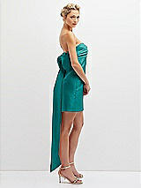 Side View Thumbnail - Jade Strapless Satin Column Mini Dress with Oversized Bow