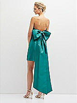 Rear View Thumbnail - Jade Strapless Satin Column Mini Dress with Oversized Bow