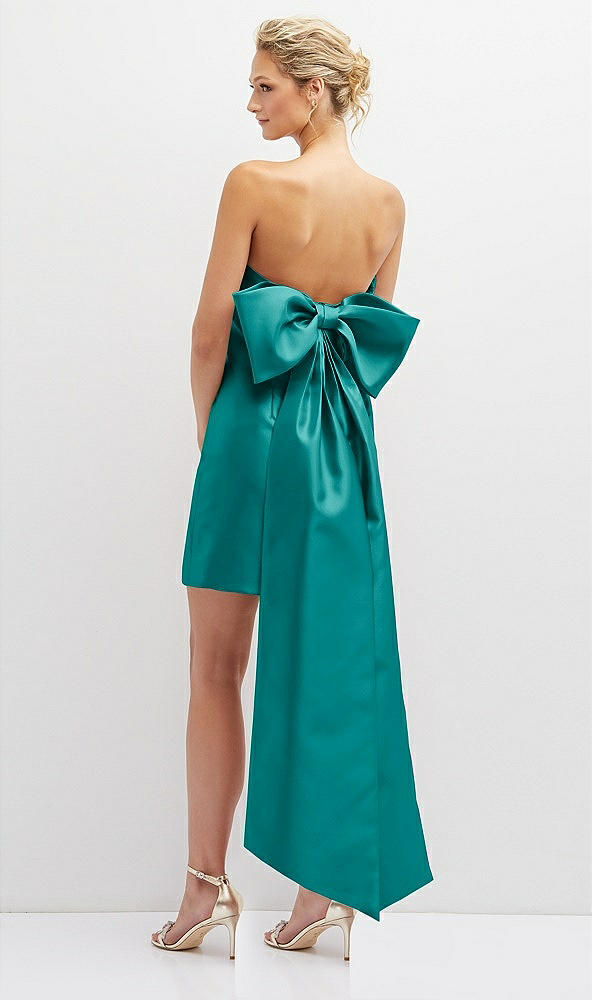 Back View - Jade Strapless Satin Column Mini Dress with Oversized Bow