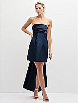Front View Thumbnail - Midnight Navy Strapless Satin Column Mini Dress with Oversized Bow