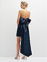 Rear View Thumbnail - Midnight Navy Strapless Satin Column Mini Dress with Oversized Bow