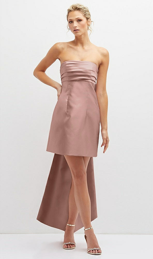 Front View - Neu Nude Strapless Satin Column Mini Dress with Oversized Bow