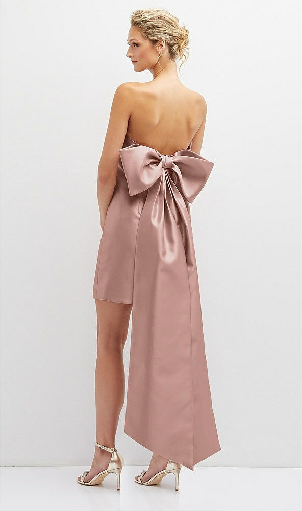 Back View - Neu Nude Strapless Satin Column Mini Dress with Oversized Bow