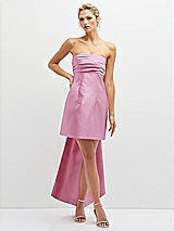 Front View Thumbnail - Powder Pink Strapless Satin Column Mini Dress with Oversized Bow