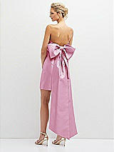 Rear View Thumbnail - Powder Pink Strapless Satin Column Mini Dress with Oversized Bow