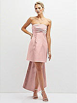 Front View Thumbnail - Rose - PANTONE Rose Quartz Strapless Satin Column Mini Dress with Oversized Bow