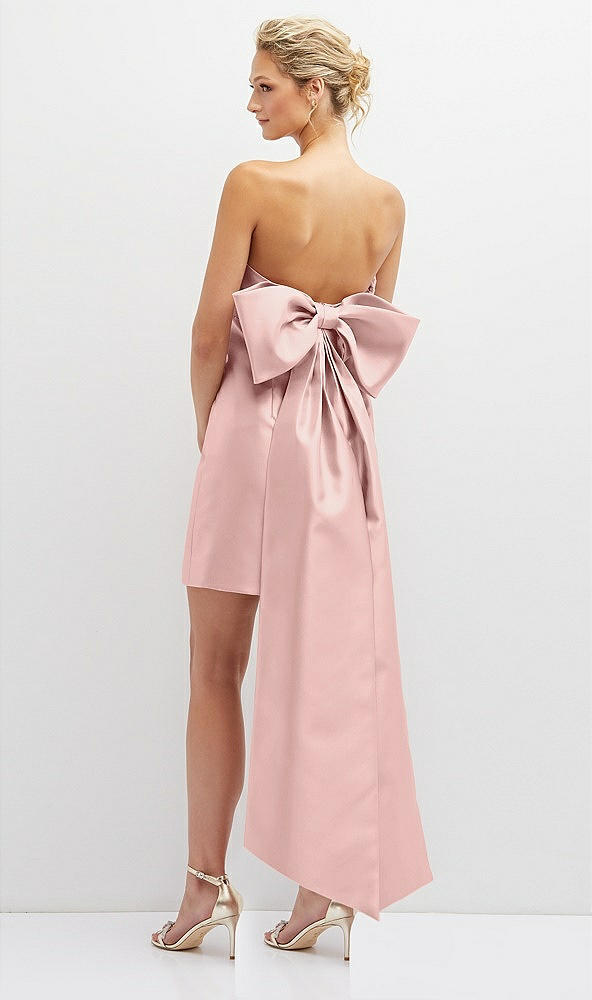 Back View - Rose - PANTONE Rose Quartz Strapless Satin Column Mini Dress with Oversized Bow