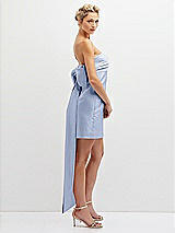 Side View Thumbnail - Sky Blue Strapless Satin Column Mini Dress with Oversized Bow