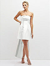 Front View Thumbnail - White Strapless Satin Column Mini Dress with Oversized Bow