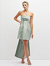 Front View Thumbnail - Willow Green Strapless Satin Column Mini Dress with Oversized Bow