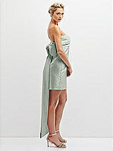 Side View Thumbnail - Willow Green Strapless Satin Column Mini Dress with Oversized Bow