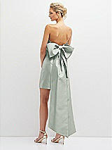 Rear View Thumbnail - Willow Green Strapless Satin Column Mini Dress with Oversized Bow