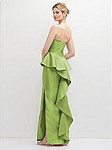Rear View Thumbnail - Mojito Strapless Satin Maxi Dress with Cascade Ruffle Peplum Detail
