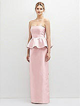 Front View Thumbnail - Ballet Pink Strapless Satin Maxi Dress with Cascade Ruffle Peplum Detail