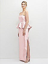 Side View Thumbnail - Ballet Pink Strapless Satin Maxi Dress with Cascade Ruffle Peplum Detail