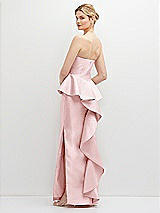 Rear View Thumbnail - Ballet Pink Strapless Satin Maxi Dress with Cascade Ruffle Peplum Detail