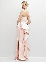 Rear View Thumbnail - Blush Strapless Satin Maxi Dress with Cascade Ruffle Peplum Detail