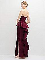 Rear View Thumbnail - Cabernet Strapless Satin Maxi Dress with Cascade Ruffle Peplum Detail