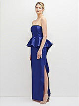 Side View Thumbnail - Cobalt Blue Strapless Satin Maxi Dress with Cascade Ruffle Peplum Detail